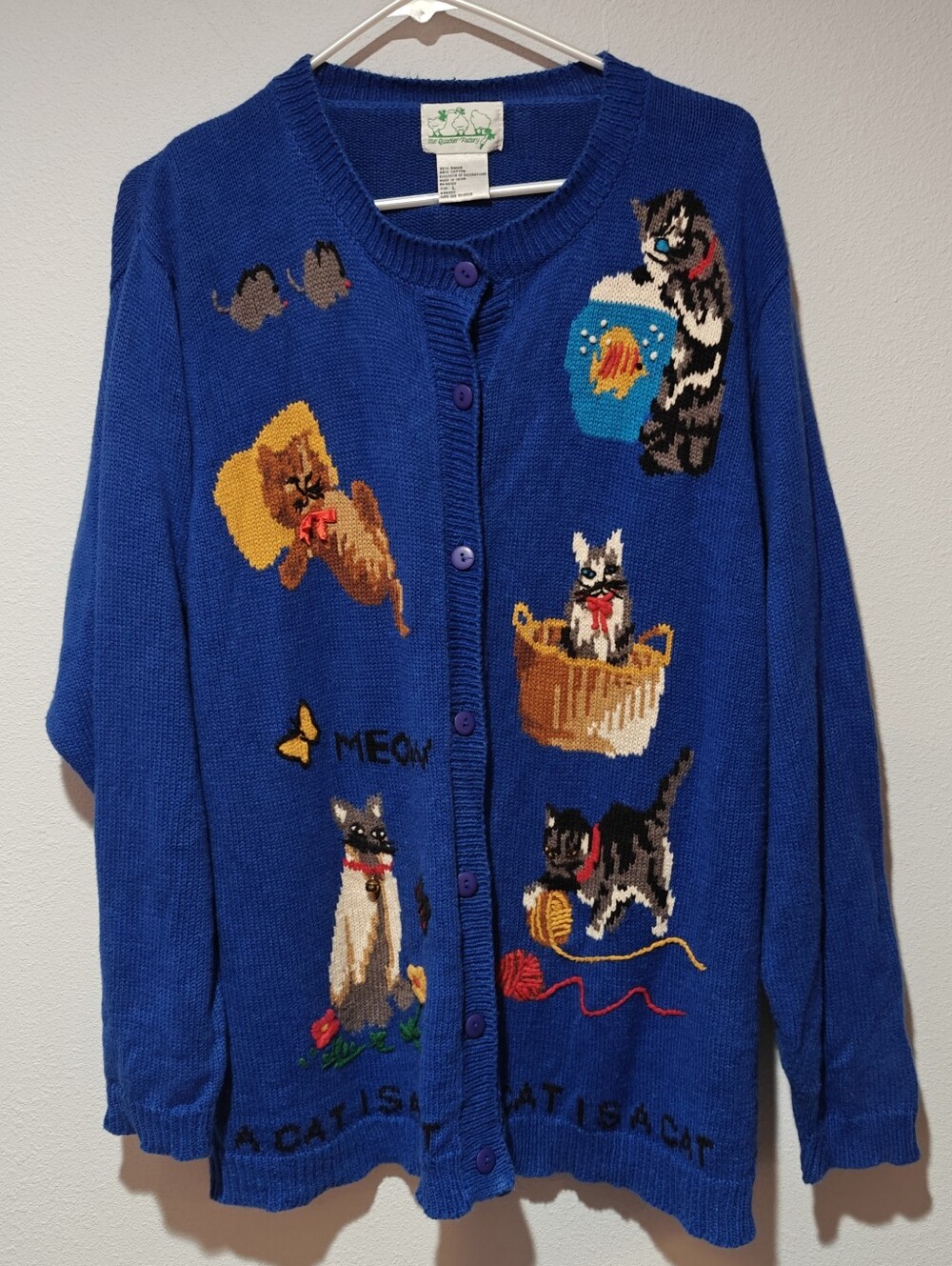 Rare Cat Knit Sweater Large Grandma 3D Cats The Quacker Factory Heavy